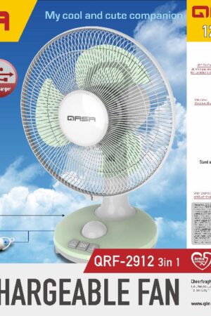 QASA 12" 3-in-1 Solar Rechargeable Fan Qrf-2912 with Panel and bulb