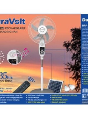 Duravolt 16" 4-in-1 Rechargeable Fan DRF-2916 Melody + Solar Panel + 2-Bulbs + Music | All-in-One Solution