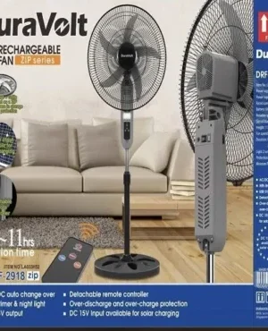 Duravolt 18 inch solar rechargeable standing fan DRF-2918ZIP