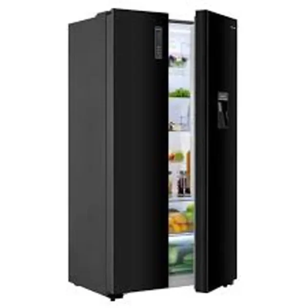 Hisense REF 67 WSBG black glass side by side refrigerator front view