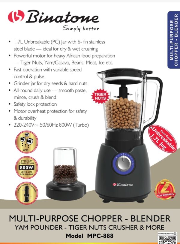 Binatone MPC-888 Multi-Purpose Chopper & Blender 800W Turbo Price in Nigeria