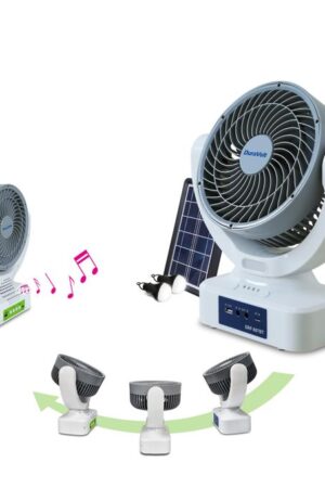 Duravolt DRF-607BT 7 inch rechargeable table fan with Bluetooth FM radio and solar panel support