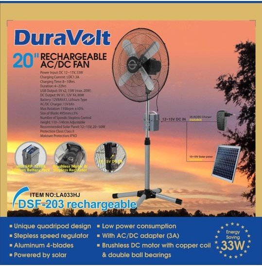 Duravolt 20 inch Rechargeable AC DC Standing Fan DSF-203 Nigeria