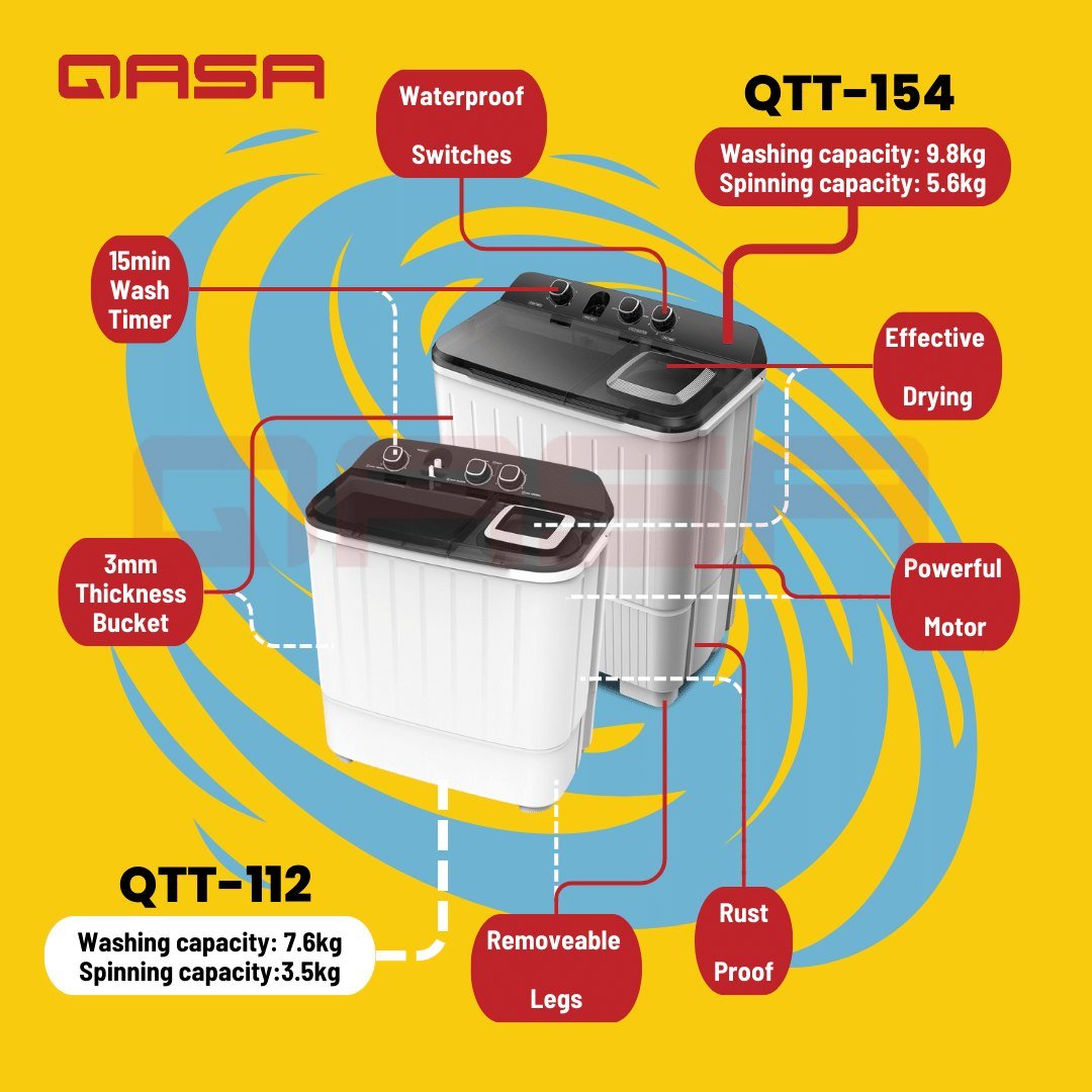 Qasa QTT-154Q2 9.8kg Twin Tub Washing Machine Nigeria