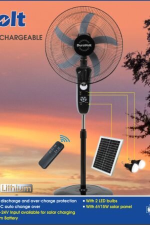 Duravolt DRF-2918 18 inch 3-in-1 lithium rechargeable standing fan black